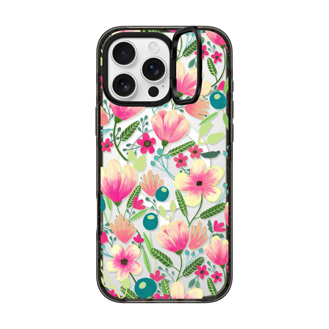 Artiisan x CASETiFY iPhone 16 Pro Max ケース ブラック インパクトリングスタンドケース MagSafe対応 Pink Blooming