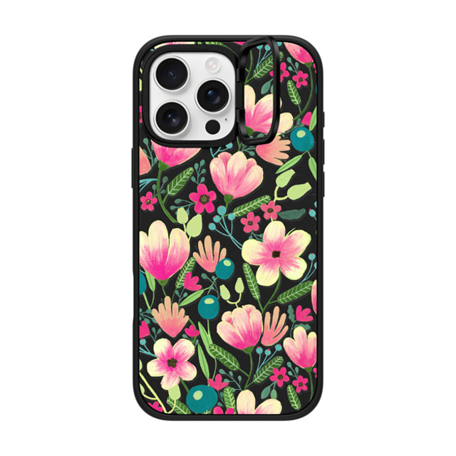 Artiisan x CASETiFY iPhone 16 Pro Max ケース マットブラック インパクトリングスタンドケース MagSafe対応 Pink Blooming