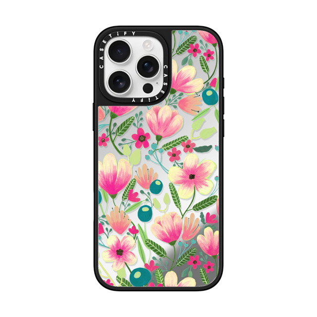 Artiisan x CASETiFY iPhone 16 Pro Max ケース Silver on Black ミラーケース MagSafe対応 Pink Blooming