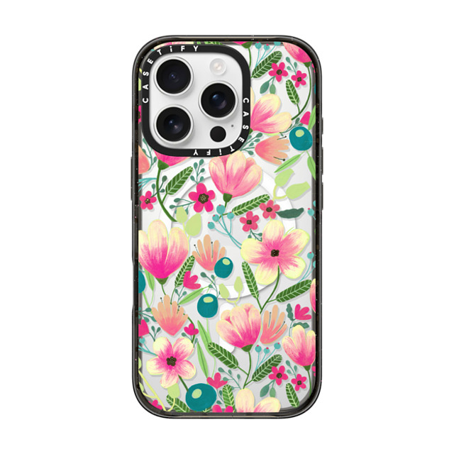 Artiisan x CASETiFY iPhone 16 Pro ケース ブラック インパクトケース MagSafe対応 Pink Blooming