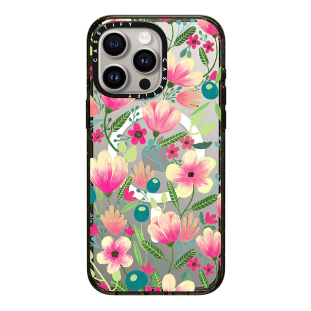 Artiisan x CASETiFY iPhone 15 Pro Max ケース ブラック インパクトケース MagSafe対応 Pink Blooming