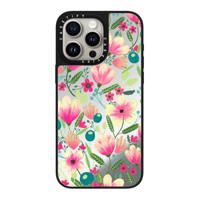 Artiisan x CASETiFY iPhone 15 Pro Max ケース Silver on Black ミラーケース MagSafe対応 Pink Blooming