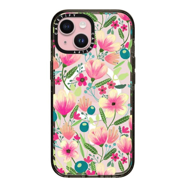 Artiisan x CASETiFY iPhone 15 ケース ブラック インパクトケース MagSafe対応 Pink Blooming