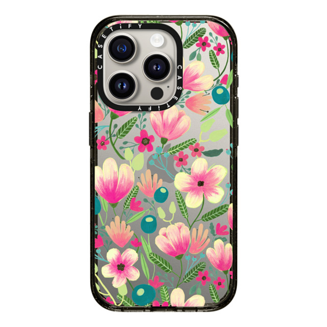 Artiisan x CASETiFY iPhone 15 Pro ケース ブラック インパクトケース Pink Blooming