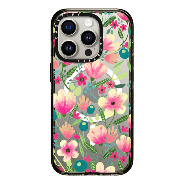 Artiisan x CASETiFY iPhone 15 Pro ケース ブラック インパクトケース MagSafe対応 Pink Blooming