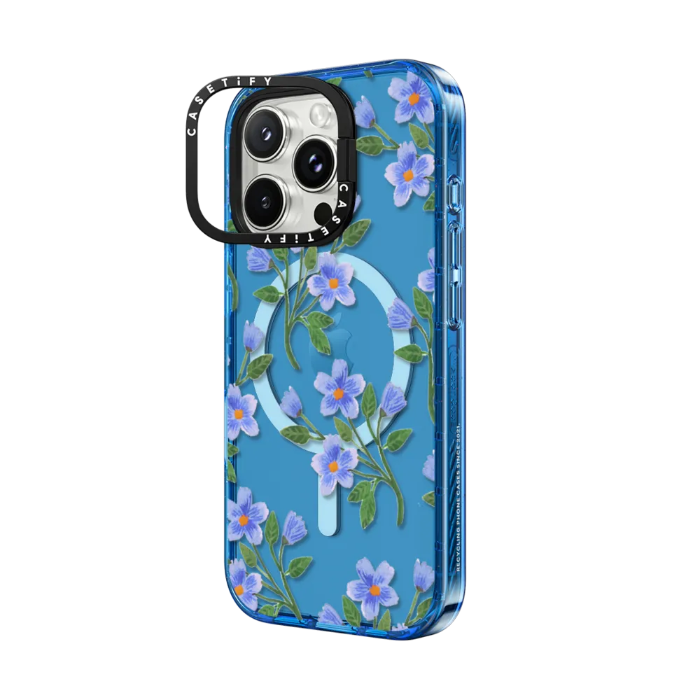 Impact Ring Stand iPhone 16 Pro Max Case MagSafe Compatible - Blue Flowers
