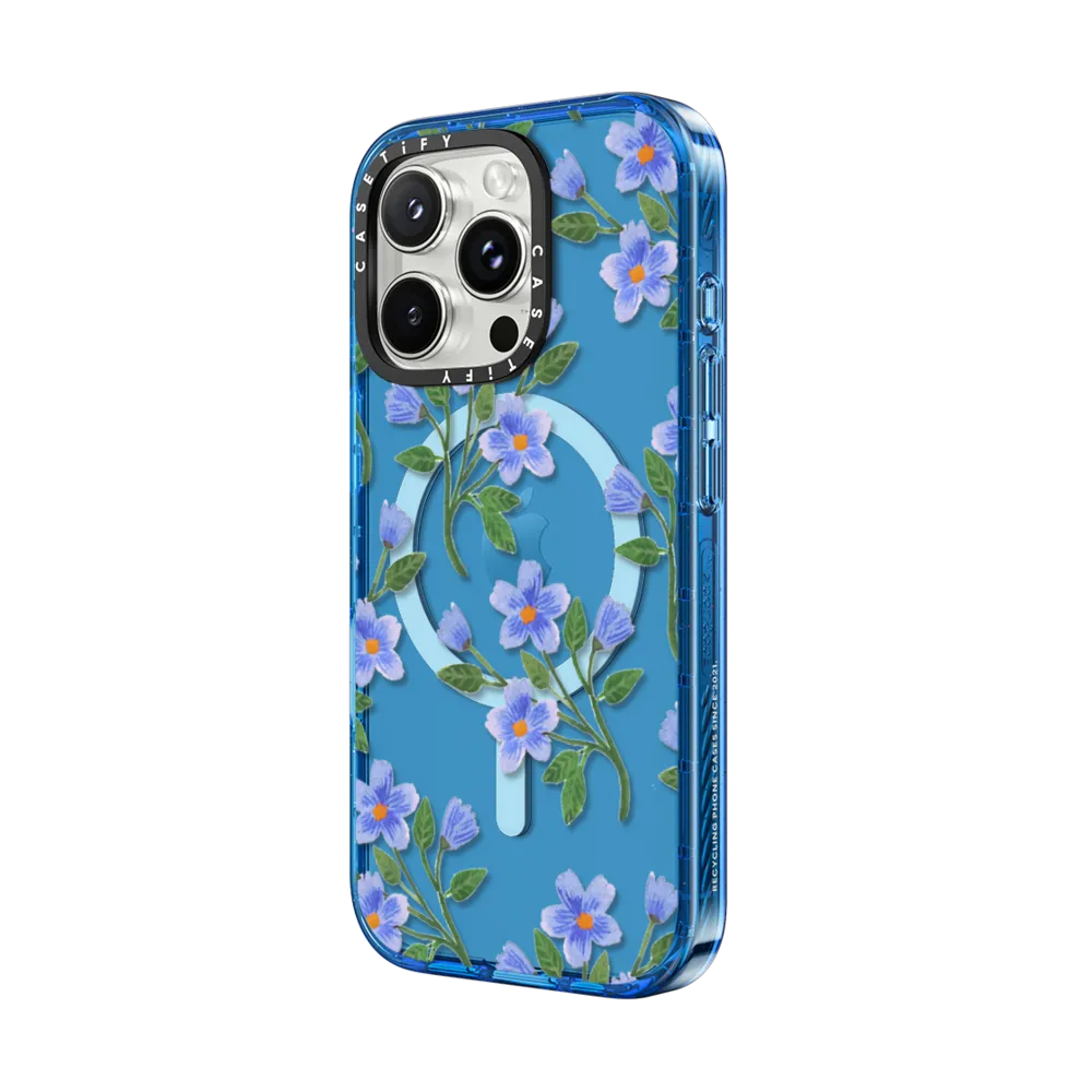 Impact Ring Stand iPhone 16 Pro Case MagSafe Compatible - Blue Flowers