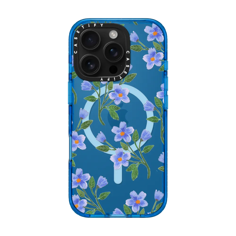 Impact Ring Stand iPhone 16 Pro Case MagSafe Compatible - Blue Flowers