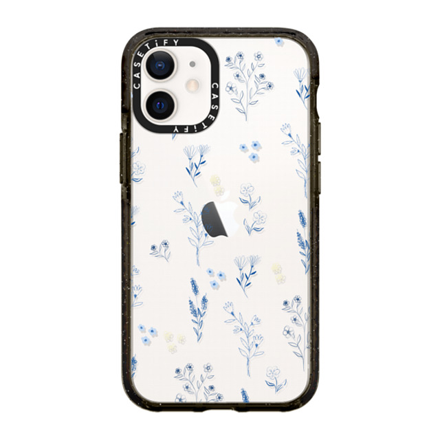 Artiisan x CASETiFY iPhone 12 mini ケース ブラック インパクトケース Small blue flowers