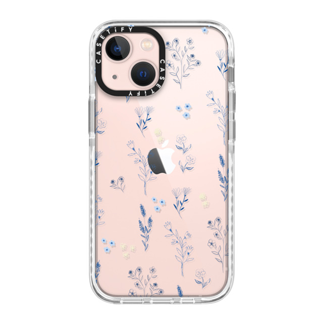 Artiisan x CASETiFY iPhone 13 Mini ケース Glossy Frost インパクトケース Small blue flowers