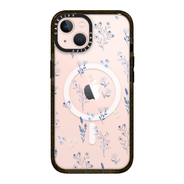 Artiisan x CASETiFY iPhone 13 ケース ブラック インパクトケース MagSafe対応 Small blue flowers