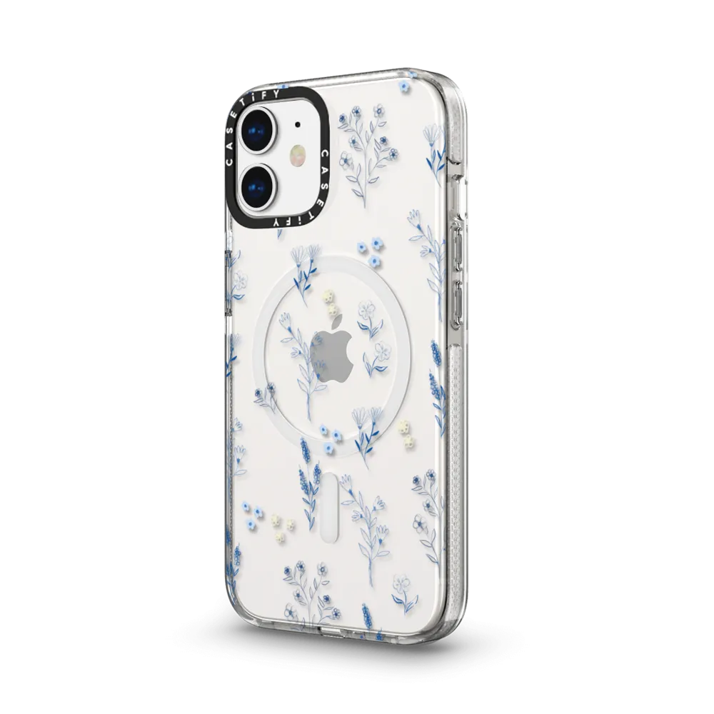 Clear iPhone 12 Case MagSafe Compatible - Small blue flowers