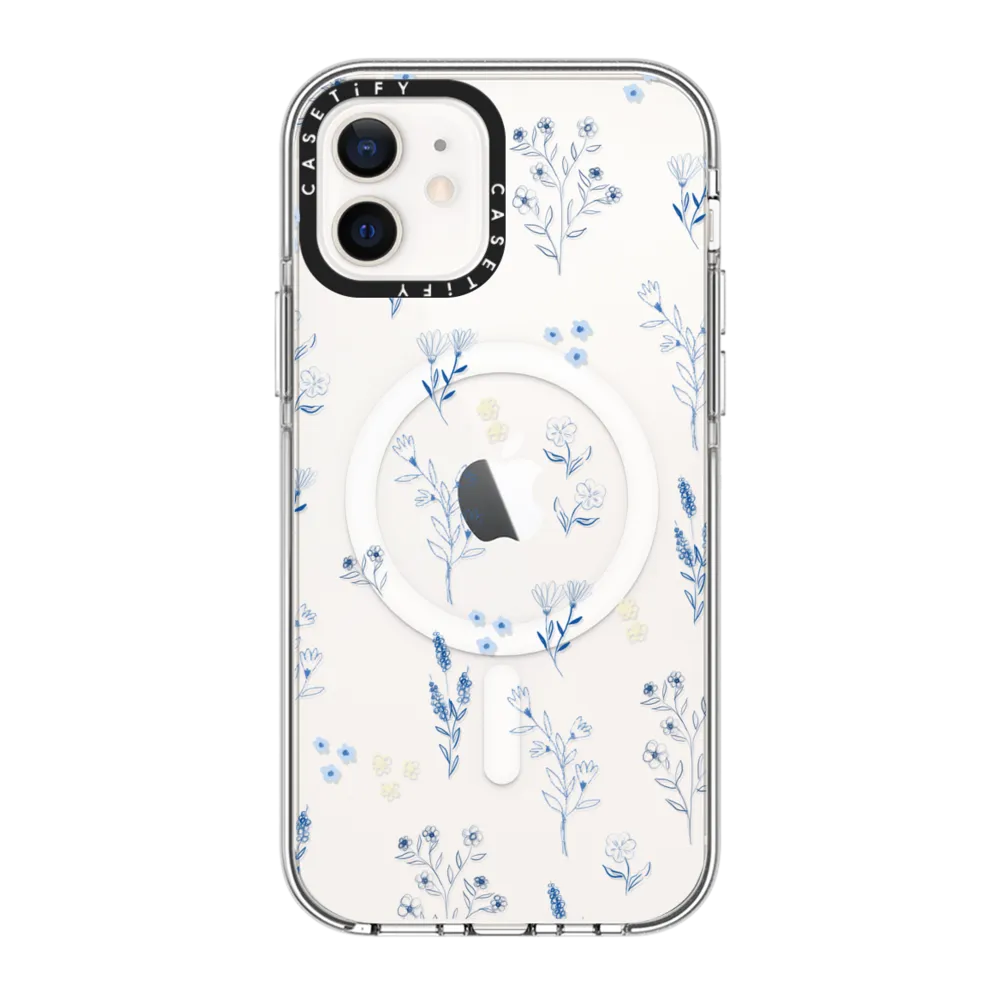 Clear iPhone 12 Case MagSafe Compatible - Small blue flowers