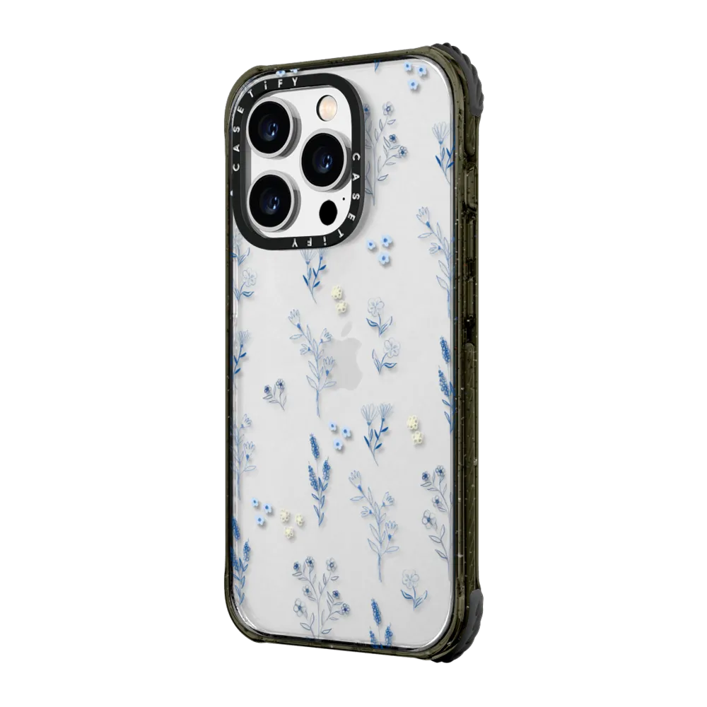 Ultra Impact iPhone 14 Pro Case - Small blue flowers
