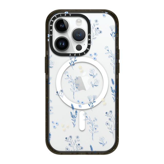 Artiisan x CASETiFY iPhone 14 Pro ケース ブラック インパクトケース MagSafe対応 Small blue flowers