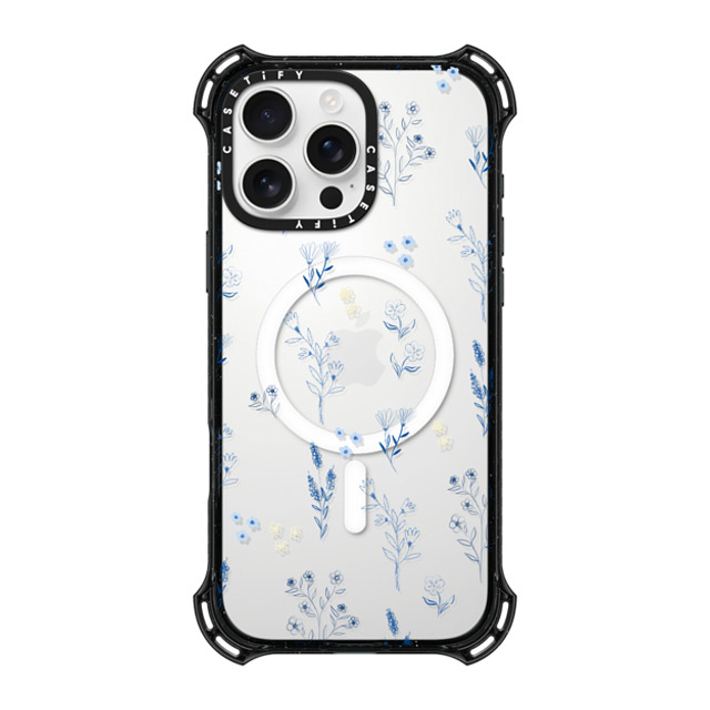 Artiisan x CASETiFY iPhone 16 Pro Max ケース ブラック バウンスケース Small blue flowers