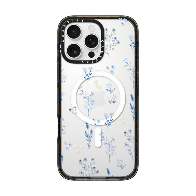 Artiisan x CASETiFY iPhone 16 Pro Max ケース ブラック インパクトケース MagSafe対応 Small blue flowers