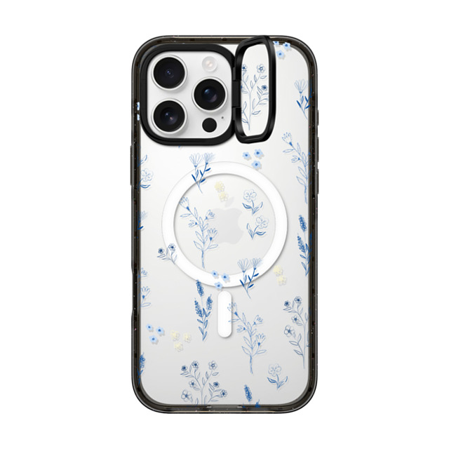 Artiisan x CASETiFY iPhone 16 Pro Max ケース ブラック インパクトリングスタンドケース MagSafe対応 Small blue flowers