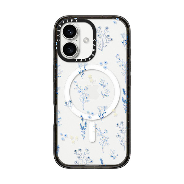 Artiisan x CASETiFY iPhone 16 ケース ブラック インパクトケース MagSafe対応 Small blue flowers