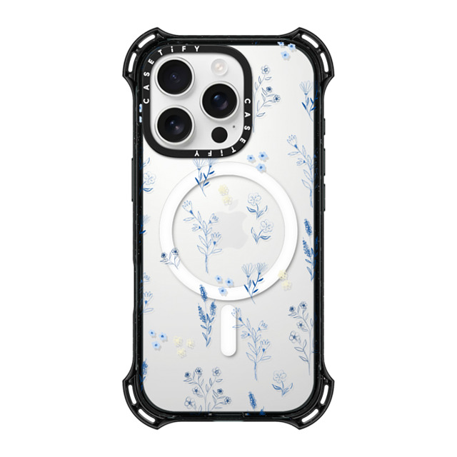 Artiisan x CASETiFY iPhone 16 Pro ケース ブラック バウンスケース Small blue flowers