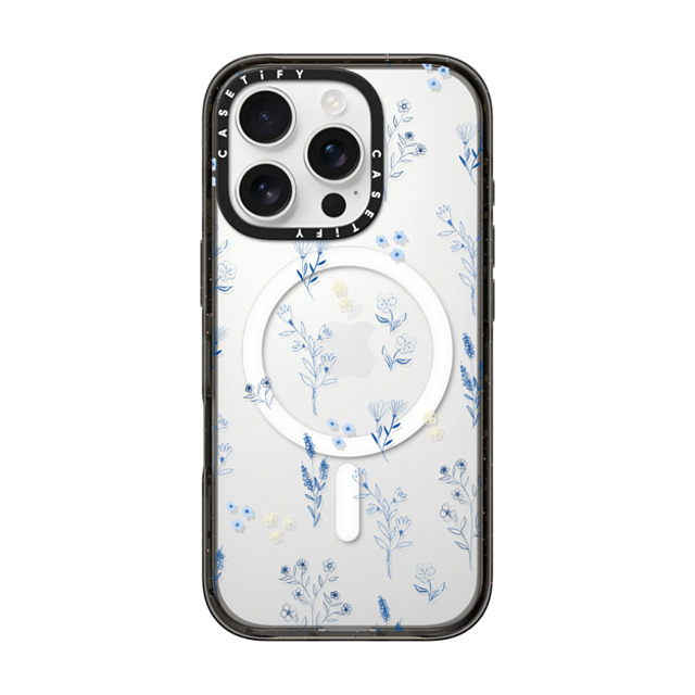 Artiisan x CASETiFY iPhone 16 Pro ケース ブラック インパクトケース MagSafe対応 Small blue flowers