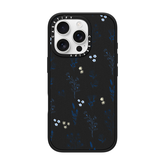 Artiisan x CASETiFY iPhone 16 Pro ケース マットブラック インパクトケース MagSafe対応 Small blue flowers