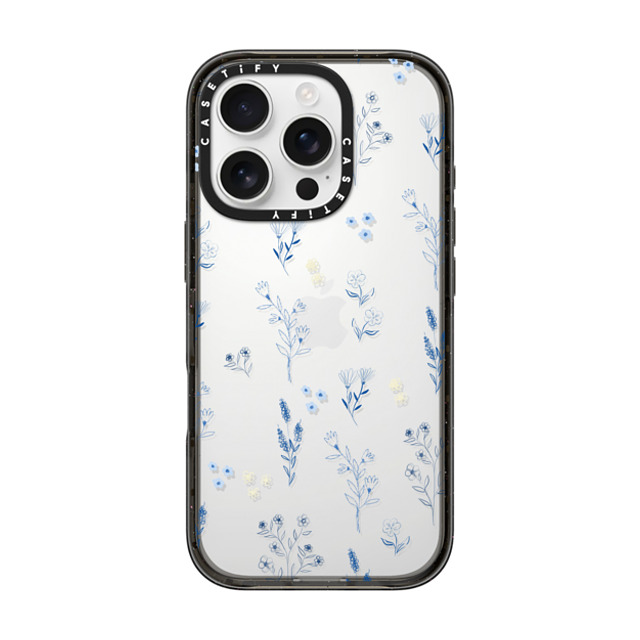 Artiisan x CASETiFY iPhone 16 Pro ケース ブラック インパクトケース Small blue flowers