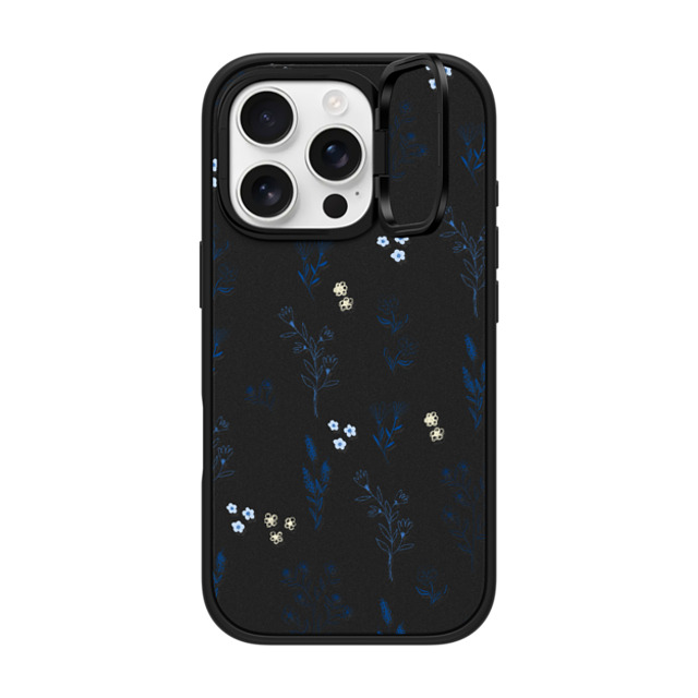 Artiisan x CASETiFY iPhone 16 Pro ケース マットブラック インパクトリングスタンドケース MagSafe対応 Small blue flowers