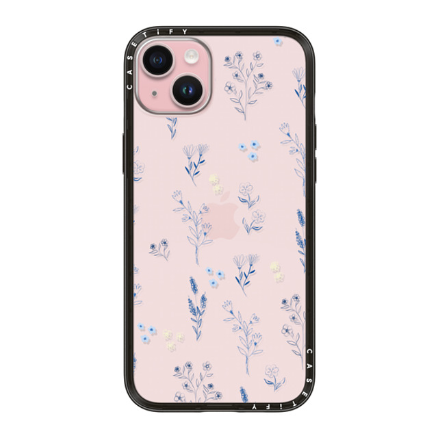 Artiisan x CASETiFY iPhone 15 Plus Case Black インパクトライトケース Small blue flowers Artiisan x CASETiFY iPhone 15 Plus Case Black インパクトライトケース Small blue flowers