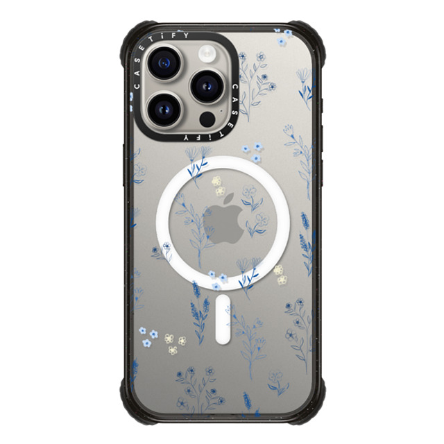 Artiisan x CASETiFY iPhone 15 Pro Max ケース ブラック ウルトラ インパクトケース MagSafe 対応 Small blue flowers