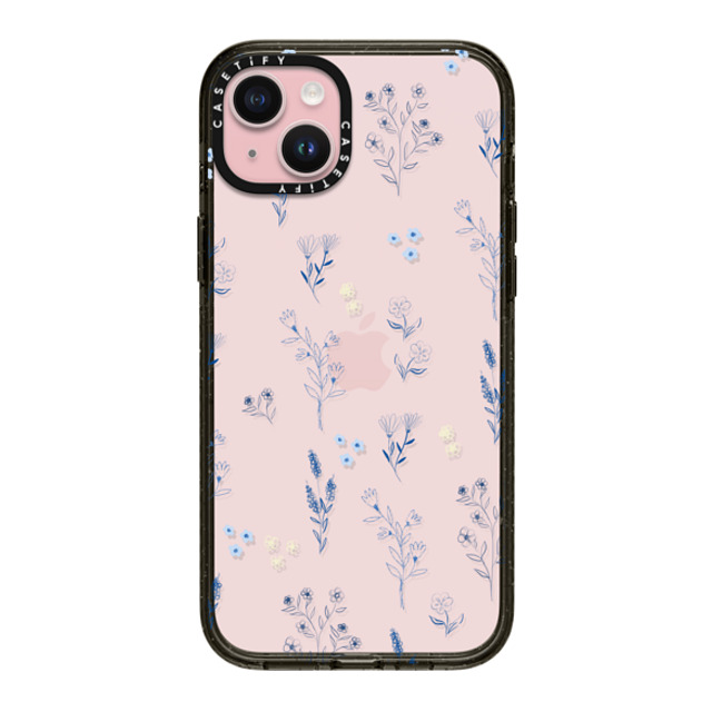 Artiisan x CASETiFY iPhone 15 Plus ケース ブラック インパクトケース Small blue flowers