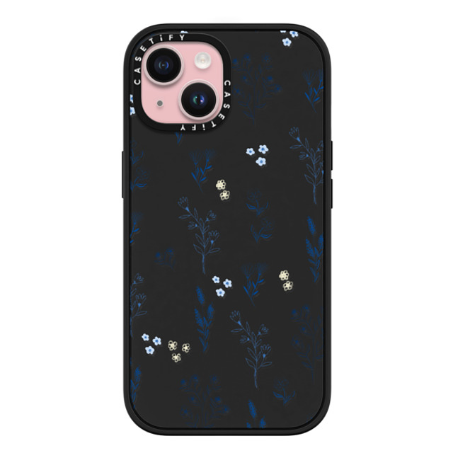 Artiisan x CASETiFY iPhone 15 ケース マットブラック インパクトケース MagSafe対応 Small blue flowers