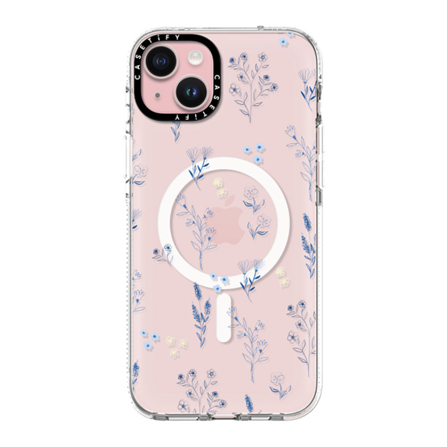 Artiisan x CASETiFY iPhone 15 Plus ケース クリア クリア ケース MagSafe対応 Small blue flowers