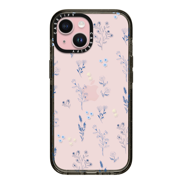 Artiisan x CASETiFY iPhone 15 ケース ブラック インパクトケース Small blue flowers