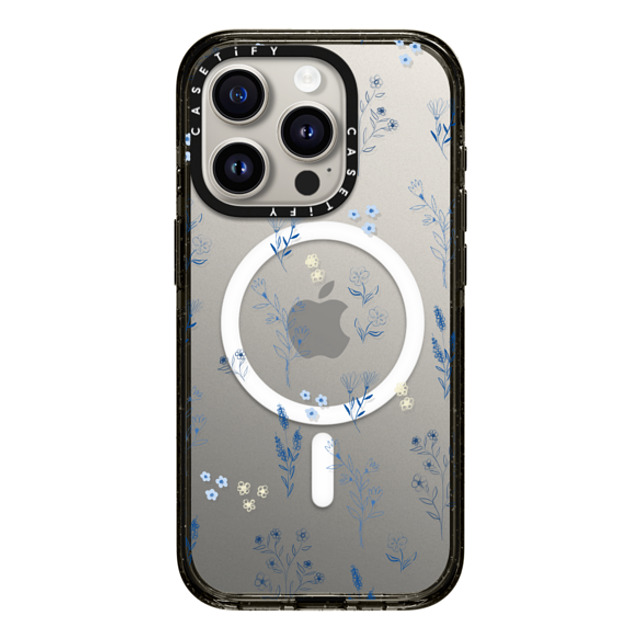 Artiisan x CASETiFY iPhone 15 Pro ケース ブラック インパクトケース MagSafe対応 Small blue flowers