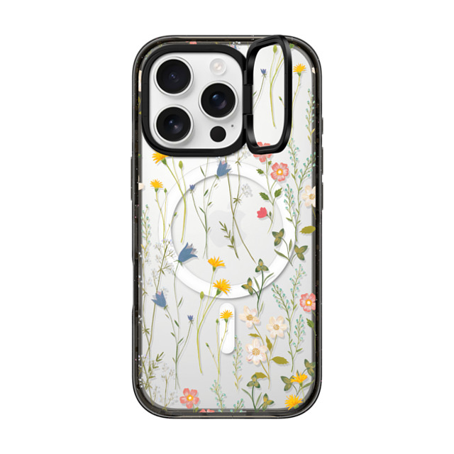 Artiisan x CASETiFY iPhone 16 Pro ケース ブラック インパクトリングスタンドケース MagSafe対応 Dreamy Floral Pattern