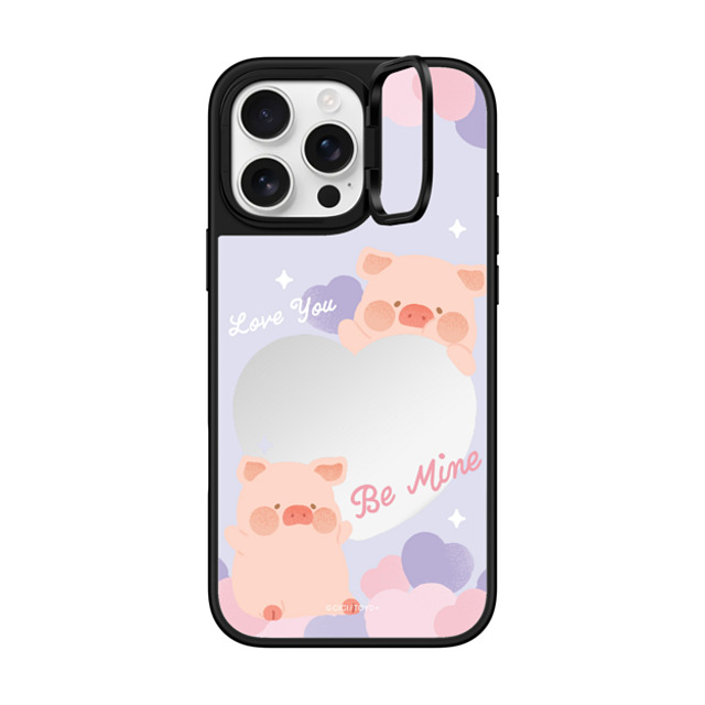 Lulu the Piggy x CASETiFY iPhone 16 Pro Max ケース Silver on Black ミラー リングスタンドケース MagSafe対応 LuLu The Piggy Heart Case