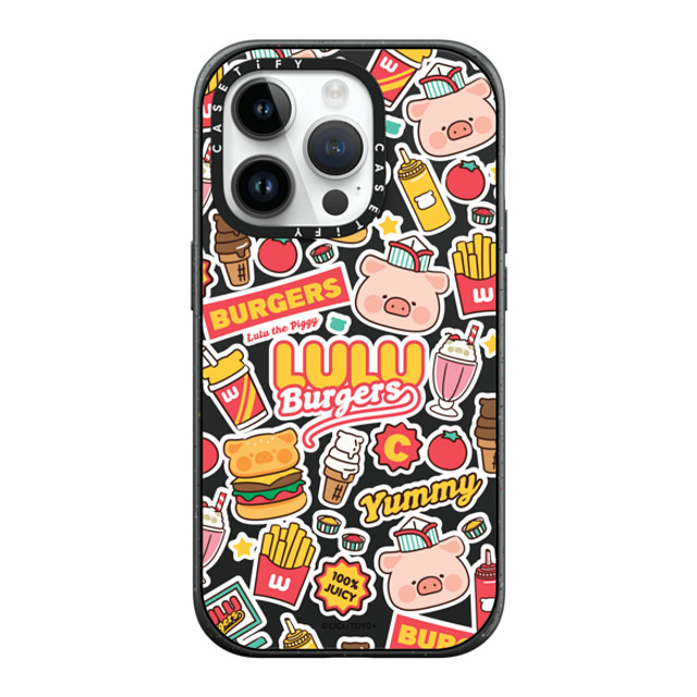 Lulu the Piggy x CASETiFY iPhone 14 Pro ケース マットブラック インパクトケース MagSafe対応 BURGERS STICKERMANIA BY LULU THE PIGGY