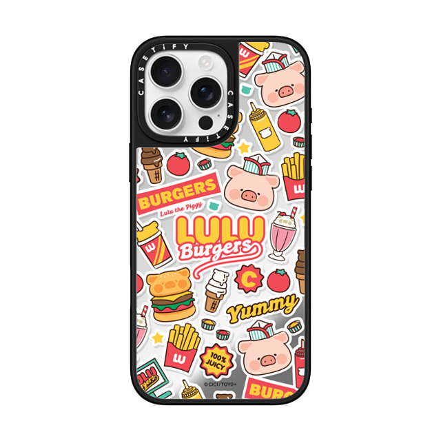 Lulu the Piggy x CASETiFY iPhone 16 Pro Max ケース Silver on Black ミラーケース MagSafe対応 BURGERS STICKERMANIA BY LULU THE PIGGY