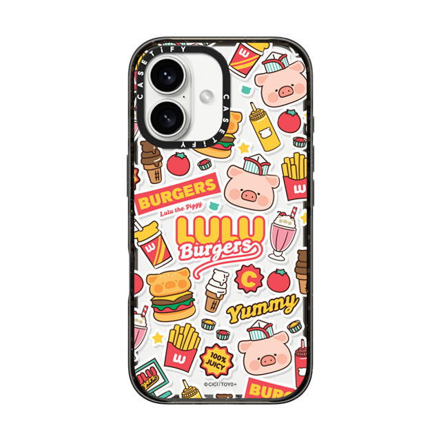 Lulu the Piggy x CASETiFY iPhone 16 ケース ブラック インパクトケース BURGERS STICKERMANIA BY LULU THE PIGGY