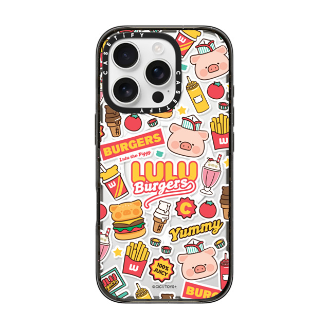 Lulu the Piggy x CASETiFY iPhone 16 Pro ケース ブラック インパクトケース MagSafe対応 BURGERS STICKERMANIA BY LULU THE PIGGY