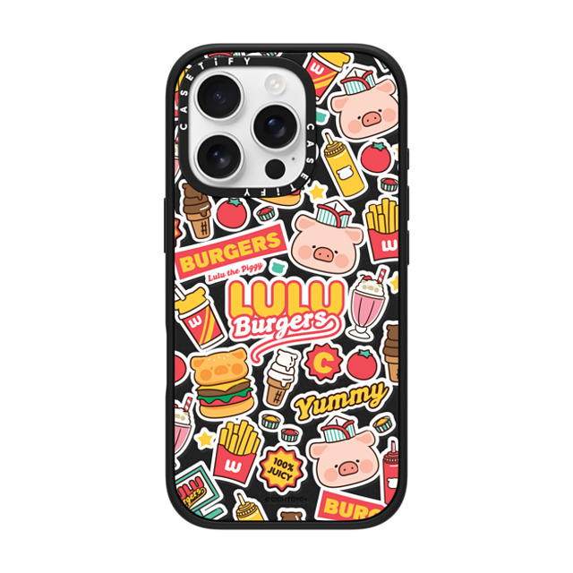 Lulu the Piggy x CASETiFY iPhone 16 Pro ケース マットブラック インパクトケース BURGERS STICKERMANIA BY LULU THE PIGGY