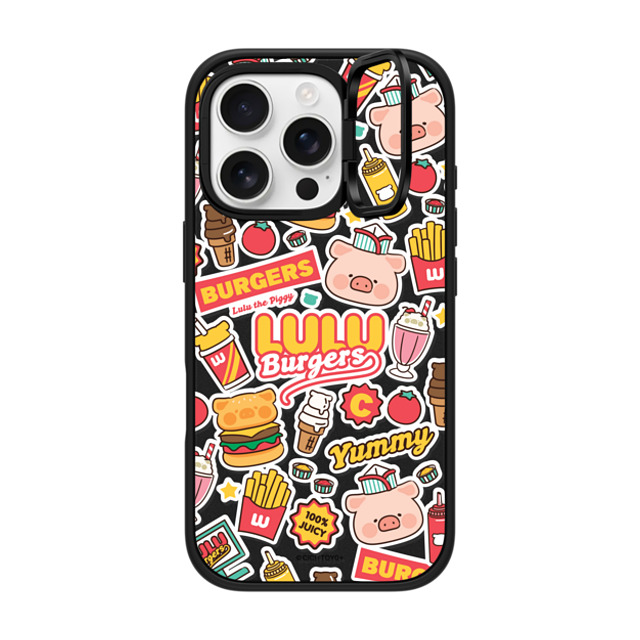 Lulu the Piggy x CASETiFY iPhone 16 Pro ケース マットブラック インパクトリングスタンドケース MagSafe対応 BURGERS STICKERMANIA BY LULU THE PIGGY