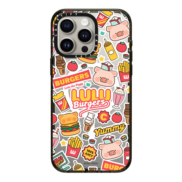 Lulu the Piggy x CASETiFY iPhone 15 Pro Max ケース ブラック インパクトケース MagSafe対応 BURGERS STICKERMANIA BY LULU THE PIGGY