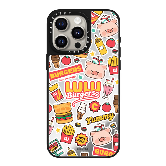 Lulu the Piggy x CASETiFY iPhone 15 Pro Max ケース Silver on Black ミラーケース MagSafe対応 BURGERS STICKERMANIA BY LULU THE PIGGY