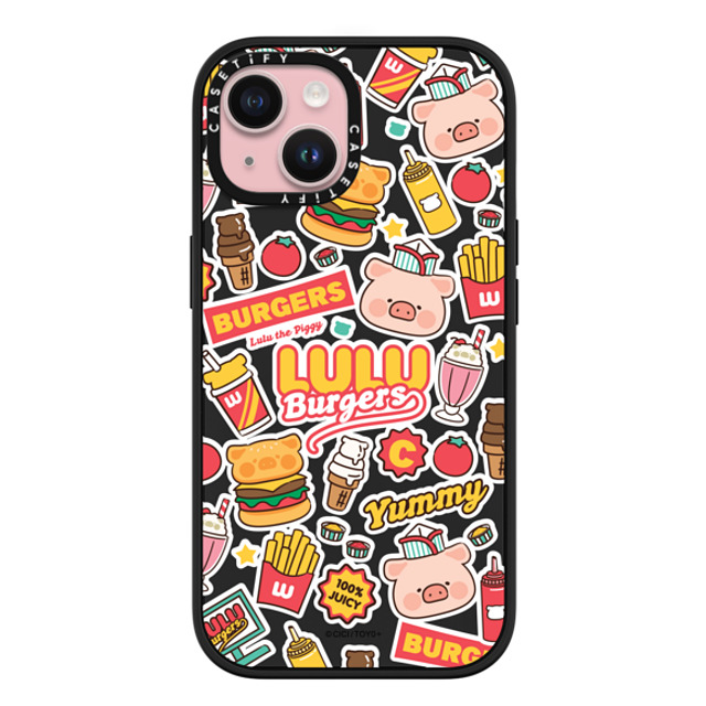 Lulu the Piggy x CASETiFY iPhone 15 ケース マットブラック インパクトケース MagSafe対応 BURGERS STICKERMANIA BY LULU THE PIGGY