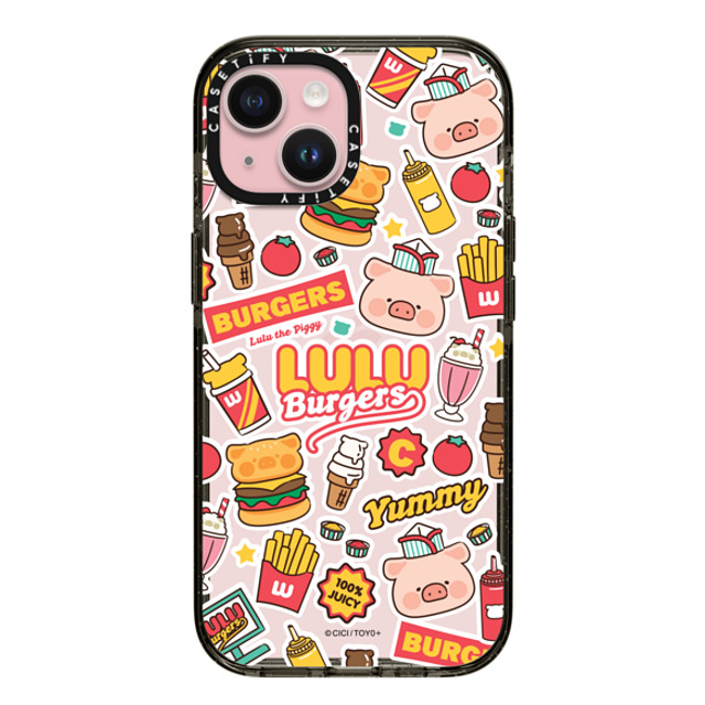 Lulu the Piggy x CASETiFY iPhone 15 ケース ブラック インパクトケース BURGERS STICKERMANIA BY LULU THE PIGGY