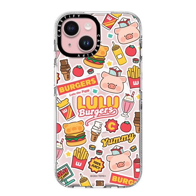 Lulu the Piggy x CASETiFY iPhone 15 ケース クリア クリア ケース MagSafe対応 BURGERS STICKERMANIA BY LULU THE PIGGY