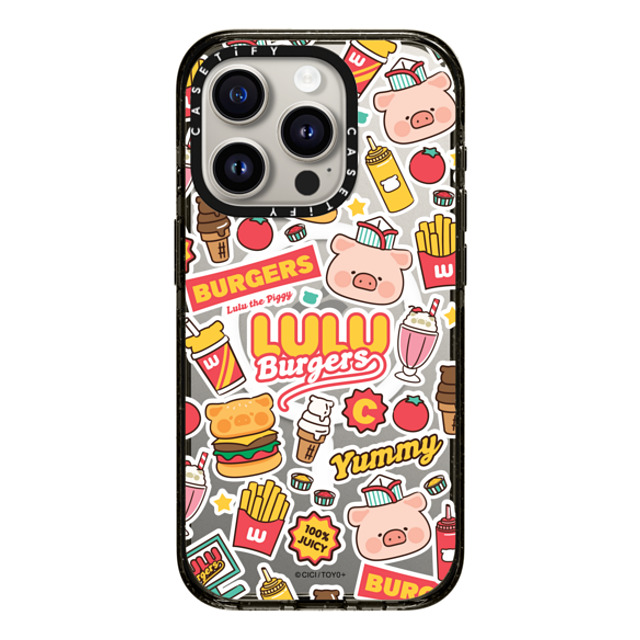 Lulu the Piggy x CASETiFY iPhone 15 Pro ケース ブラック インパクトケース MagSafe対応 BURGERS STICKERMANIA BY LULU THE PIGGY