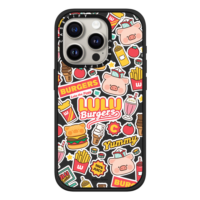 Lulu the Piggy x CASETiFY iPhone 15 Pro ケース マットブラック インパクトケース MagSafe対応 BURGERS STICKERMANIA BY LULU THE PIGGY